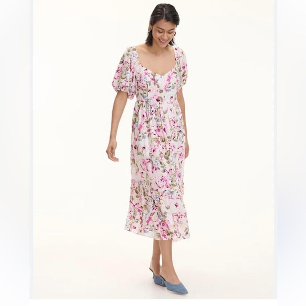 Reitman x The Birds Papaya Floral Puff linen blend Sleeve Dress size XL - Picture 4 of 11